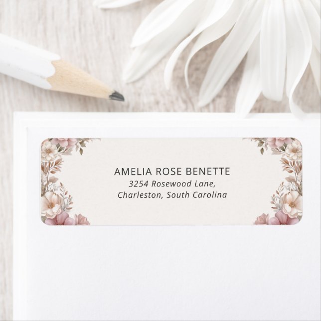 Elegant Dusty Pink Cream Magnolia Floral Wedding Label (Insitu)