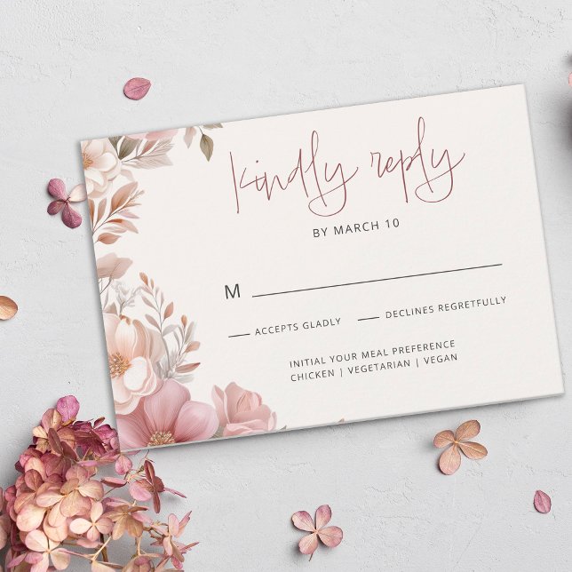 Elegant Dusty Pink Cream Magnolia Floral Wedding RSVP Card (Creator Uploaded)