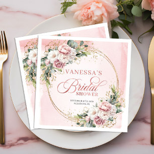 Elegant dusty pink eucalyptus greenery bridal show paper dinner napkins