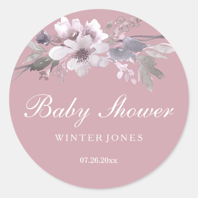 Elegant Dusty Pink Floral Baby Shower Sticker (Front)