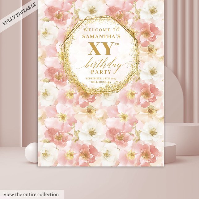 Elegant dusty pink floral birthday party backdrop (Elegant dusty pink floral birthday party backdrop)