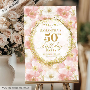 Elegant dusty pink floral birthday welcome sign