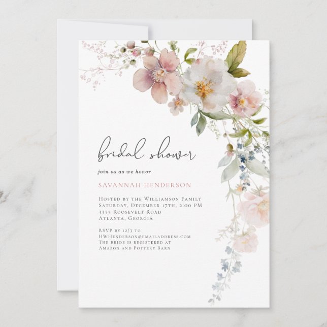 Elegant Dusty Pink Floral Bridal Shower Invitation (Front)