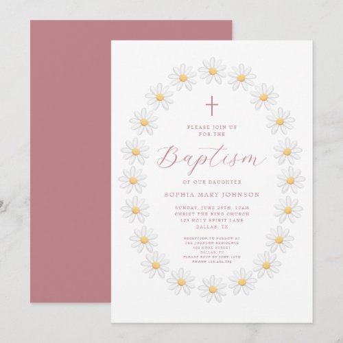 Elegant Dusty Pink Floral Girl Baptism Invitation