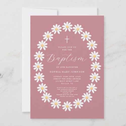 Elegant Dusty Pink Floral Girl Baptism Invitation