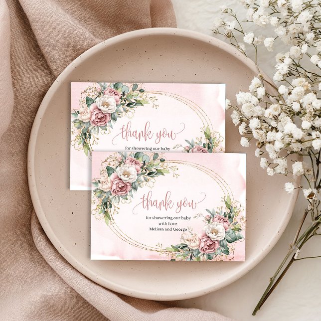 Elegant Dusty Pink Floral Greenery Thank You Card (Elegant Dusty Pink Floral Greenery Thank You Card)