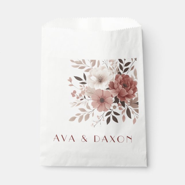 Elegant Dusty Pink Floral Wedding Favor Bag (Front)