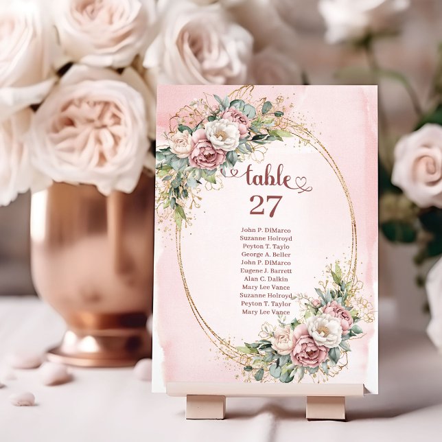 Elegant Dusty Pink Flowers Eucalyptus Table Number (Elegant Dusty Pink Flowers Eucalyptus Table Numbers)