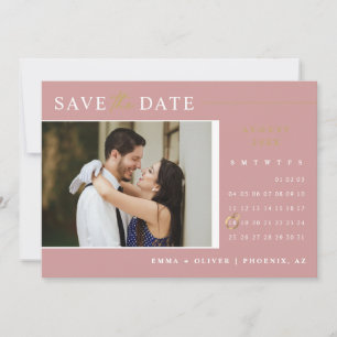 Elegant Dusty Pink Gold Save the Date Calendar Invitation
