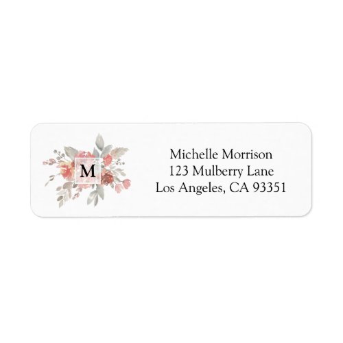 Elegant Dusty Pink Gray Flower Monogram Label