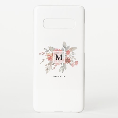 Elegant Dusty Pink Gray Flower Monogram Samsung Galaxy S10 Case