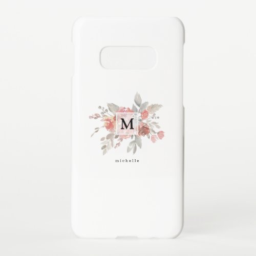 Elegant Dusty Pink Gray Flower Monogram Samsung Galaxy S10E Case