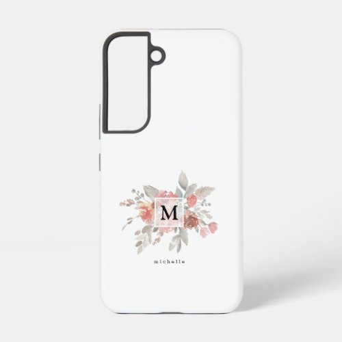 Elegant Dusty Pink Gray Flower Monogram Samsung Galaxy S22 Case