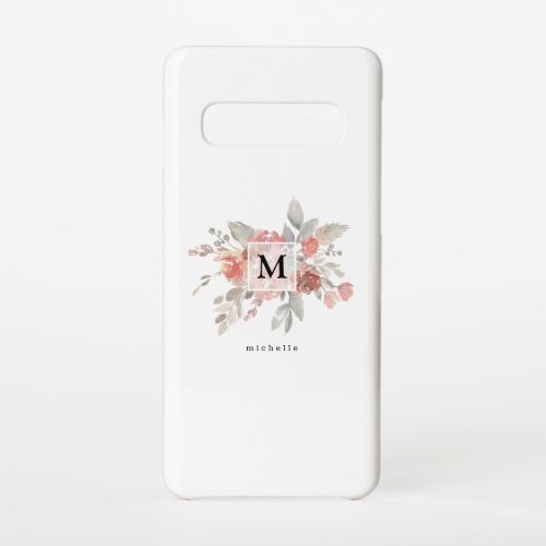 Elegant Dusty Pink Gray Flower Monogram Samsung Galaxy S10 Case