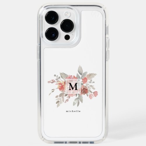 Elegant Dusty Pink Gray Flower Monogram Speck iPhone 14 Pro Max Case