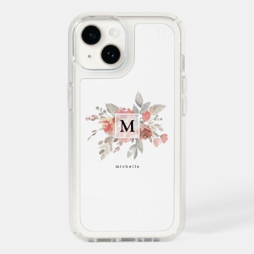 Elegant Dusty Pink Gray Flower Monogram Speck iPhone 14 Case