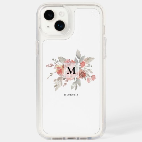 Elegant Dusty Pink Gray Flower Monogram Speck iPhone 14 Plus Case