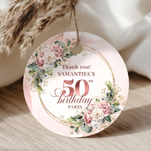 Elegant Dusty Pink Greenery 50th Birthday Gift Tag