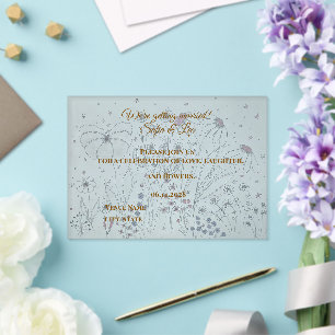 Elegant Dusty Pink Grey Hand Drawn Floral Wedding Acrylic Invitations