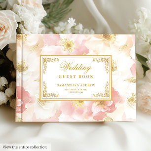 Elegant dusty pink ivory floral wedding guest book