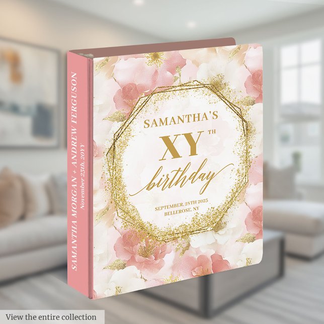Elegant Dusty Pink Ivory Gold Birthday Ring Binder (Elegant Dusty Pink Ivory Gold Birthday Ring Binder)
