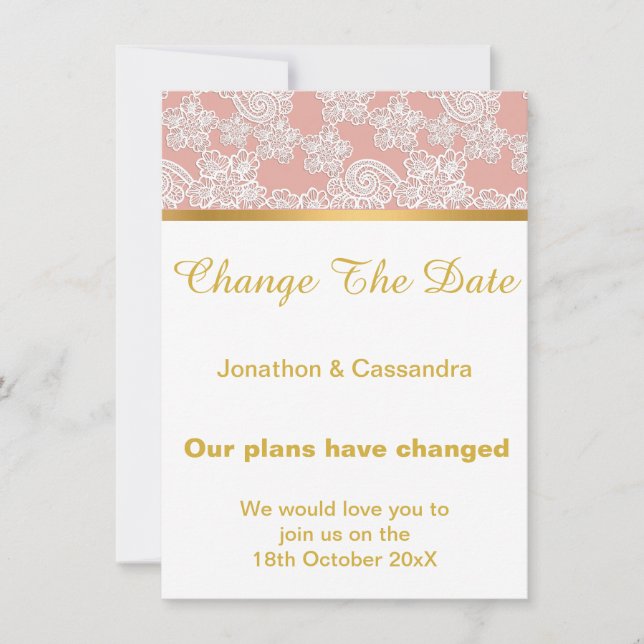 ELEGANT DUSTY PINK LACE GOLD CHANGE THE DATE (Front)