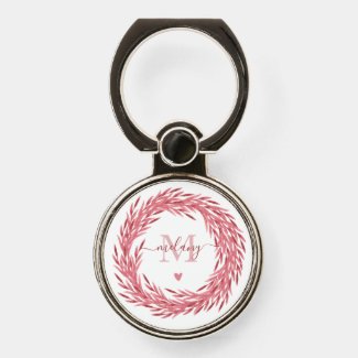Elegant Dusty Pink Leaves Wreath - Monogrammed  Phone Ring Stand