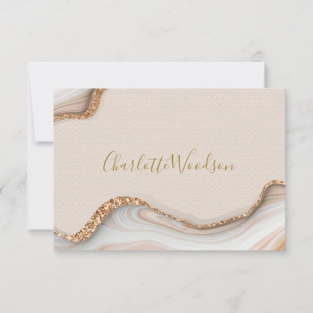 Elegant Dusty Pink Marble Agate Personalized Note Card (Front)