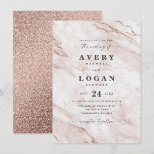 Elegant Dusty Pink Marble & Glitter Wedding Invitation