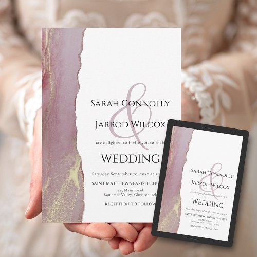 Elegant Dusty Pink Mauve Lilac Wedding Invitation