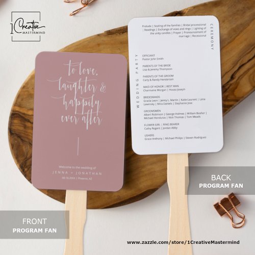 Elegant Dusty Pink Modern Minimal Wedding Program Hand Fan