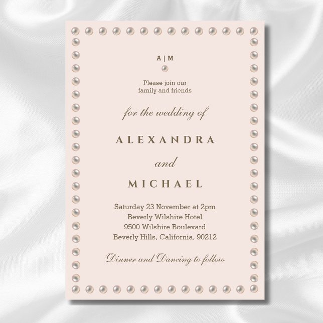 Elegant Dusty Pink Monogram Pearl Wedding In Invitation (Creator Uploaded)