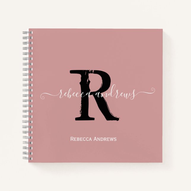 Elegant Dusty Pink Monogram Script Name Initial Notebook (Front)