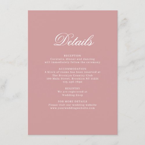 Elegant Dusty Pink Monogram Wedding Details Enclosure Card