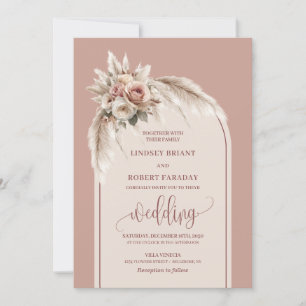 Elegant Dusty Pink Pampas Floral Wedding Invite