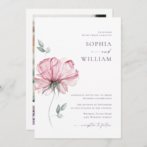 Elegant Dusty Pink Pastel Boho Flowers Wedding Invitation