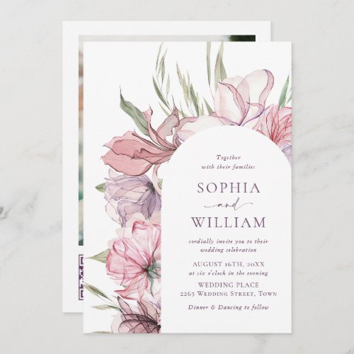 Elegant Dusty Pink Pastel Boho Flowers Wedding Invitation