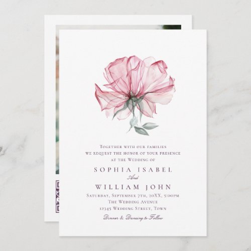 Elegant Dusty Pink Pastel Boho Flowers Wedding Invitation