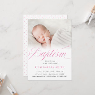 Elegant Dusty Pink Pastel Script Baptism Photo Invitation