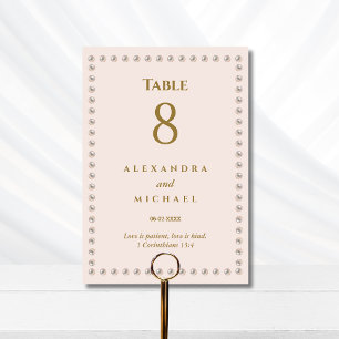 Elegant Dusty Pink Pearl Christian Wedding  Table Number