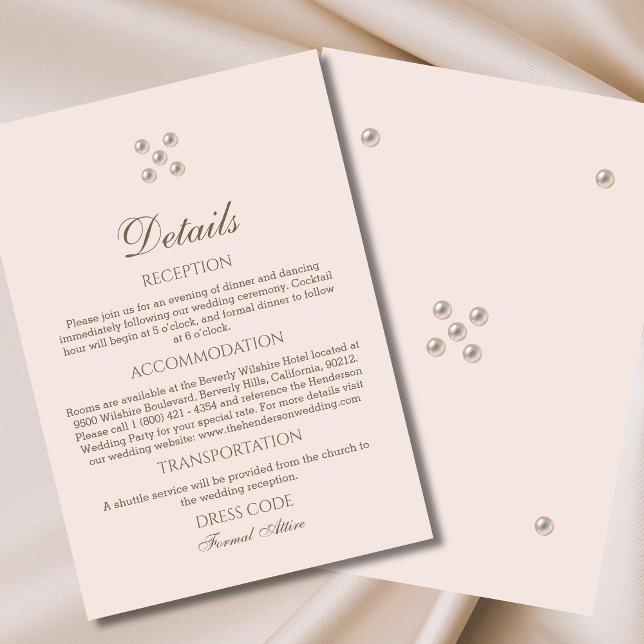 Elegant Dusty Pink Pearl Wedding Details  Enclosure Card (Creator Uploaded)