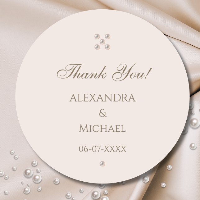 Elegant Dusty Pink Pearl Wedding Thank You Classic Round Sticker (Creator Uploaded)