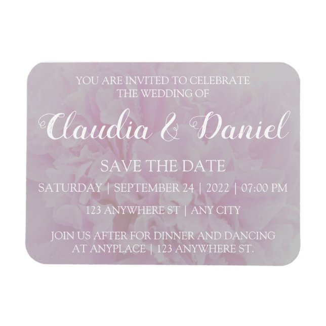Elegant dusty pink peony floral wedding invitation magnet (Horizontal)