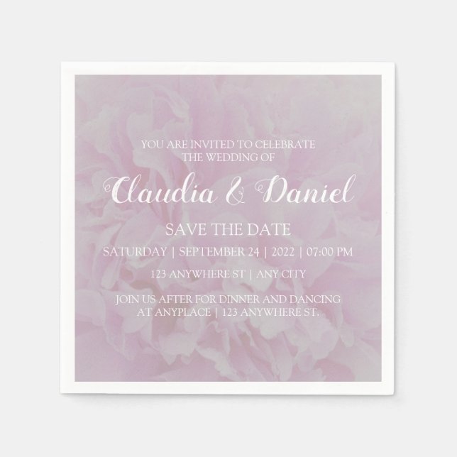 Elegant dusty pink peony floral wedding party napkins (Front)