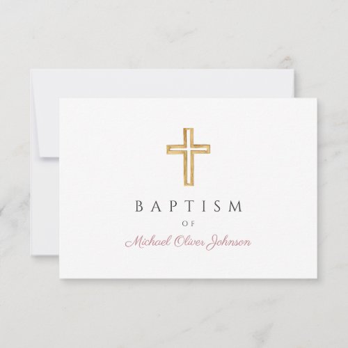Elegant Dusty Pink Religious Wood Boy Baptism  RSVP Card