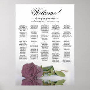 Elegant Dusty Pink Rose Alphabetical Seating Chart