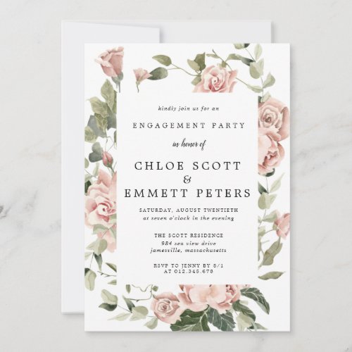 Elegant Dusty Pink Rose Floral Engagement Party Invitation