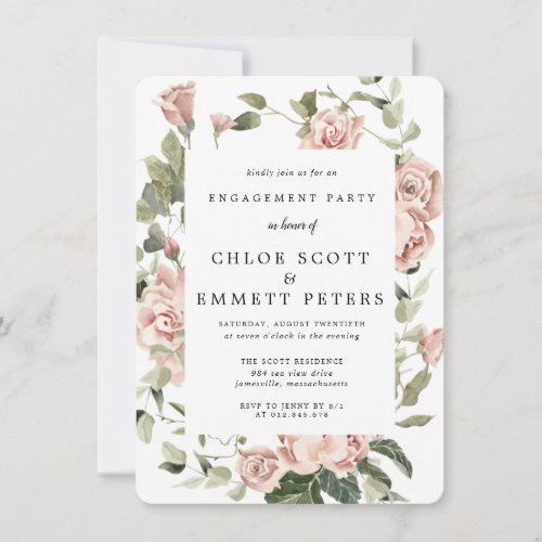 Elegant Dusty Pink Rose Floral Engagement Party Invitation