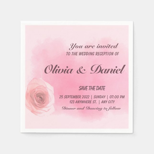 Elegant dusty pink rose floral wedding party napkins (Front)