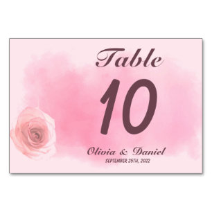 Elegant dusty pink rose floral wedding table number